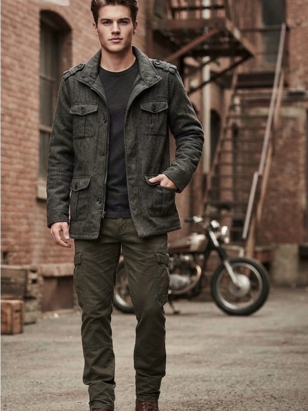 Ezekiel Charcoal Grey Herringbone Utility Field Jacket Men’s Large L